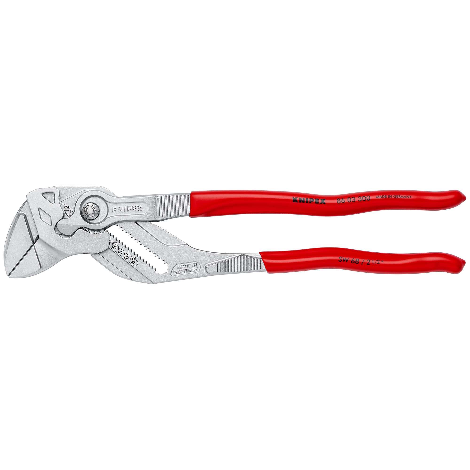 KNIPEX Pliers Wrench - 12in., Plastic Coating, Steel, 2.5in. Jaw Capacity, Model# 86 03 300